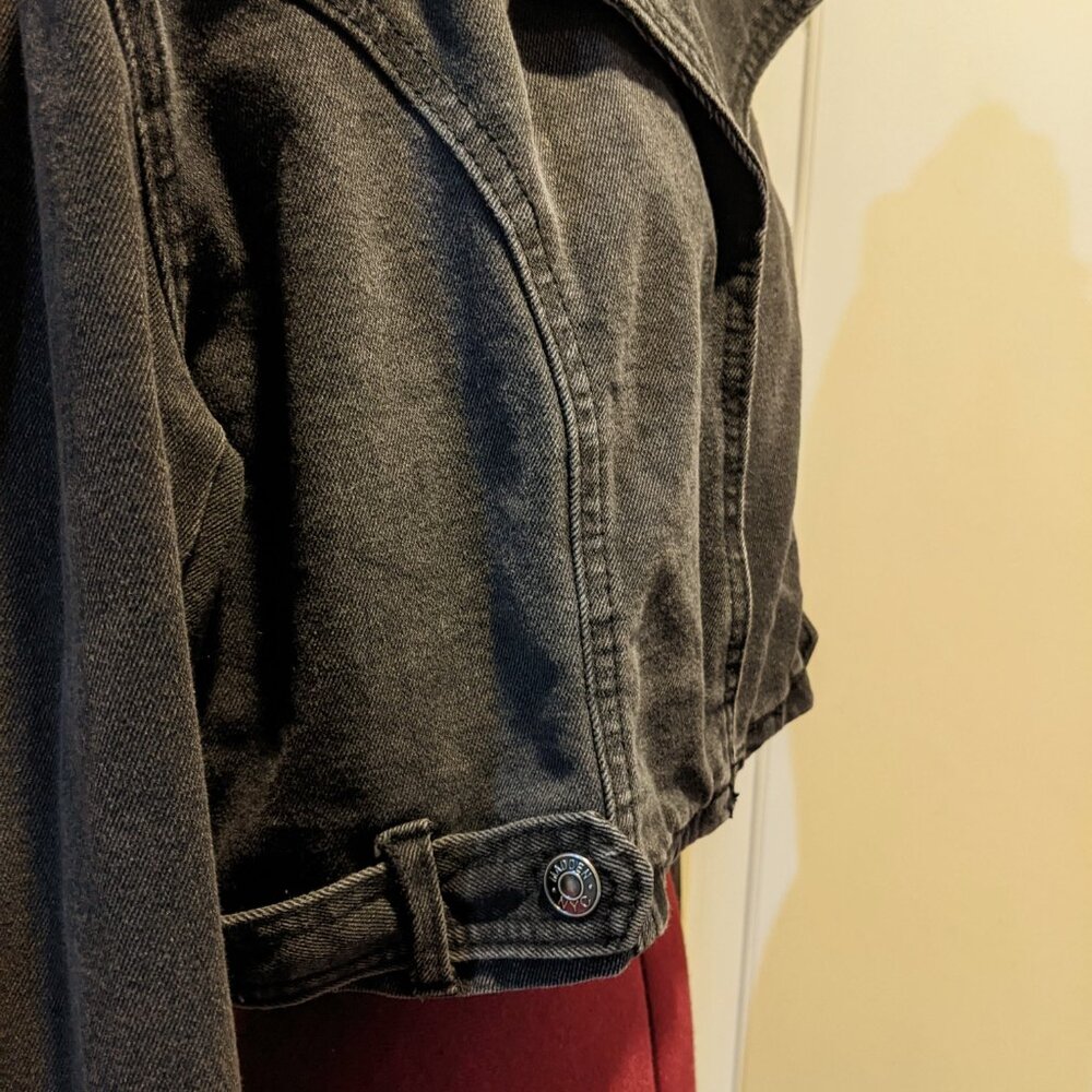 Madden NYC Women’s Cropped Denim Moto Jacket – Black Wash (Size L) - Picture 7 of 12